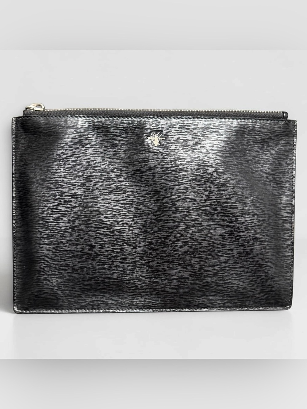 Dior Homme Black Calfskin Bee Pouch Clutch Document Case
